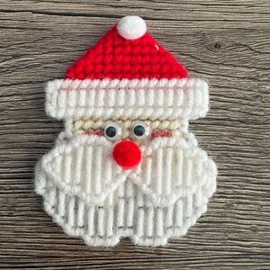 Handmade Plastic Canvas Festive Santa Claus Christmas Ornament